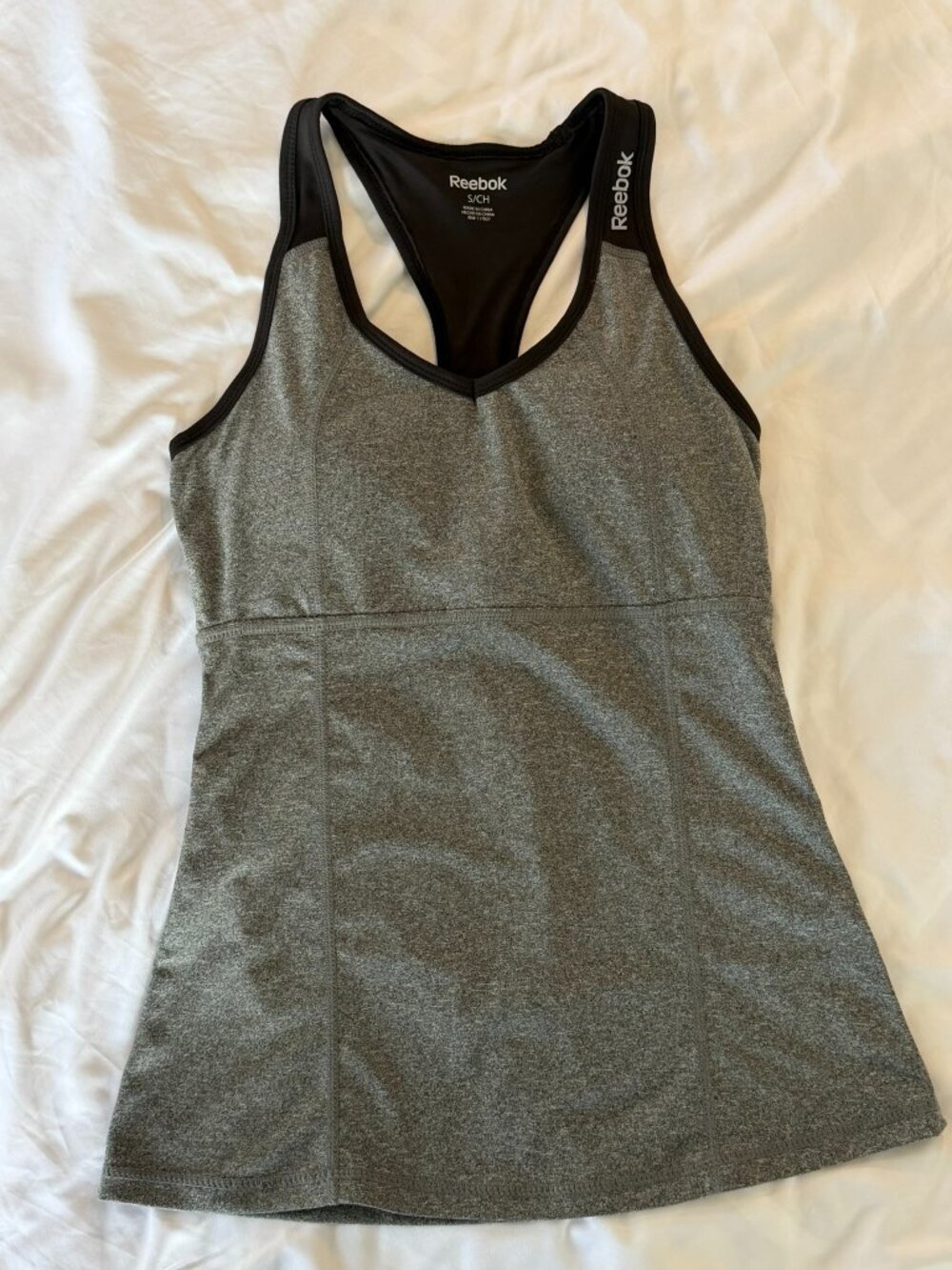 Reebok High-Neck Workout Tank Top with Built-in Shelf Bra Heather Charcoal Grey
